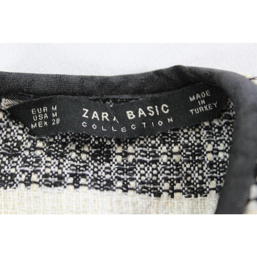 Zara Basic Cream Black Windowpane Plaid Boucle Tw… - image 4